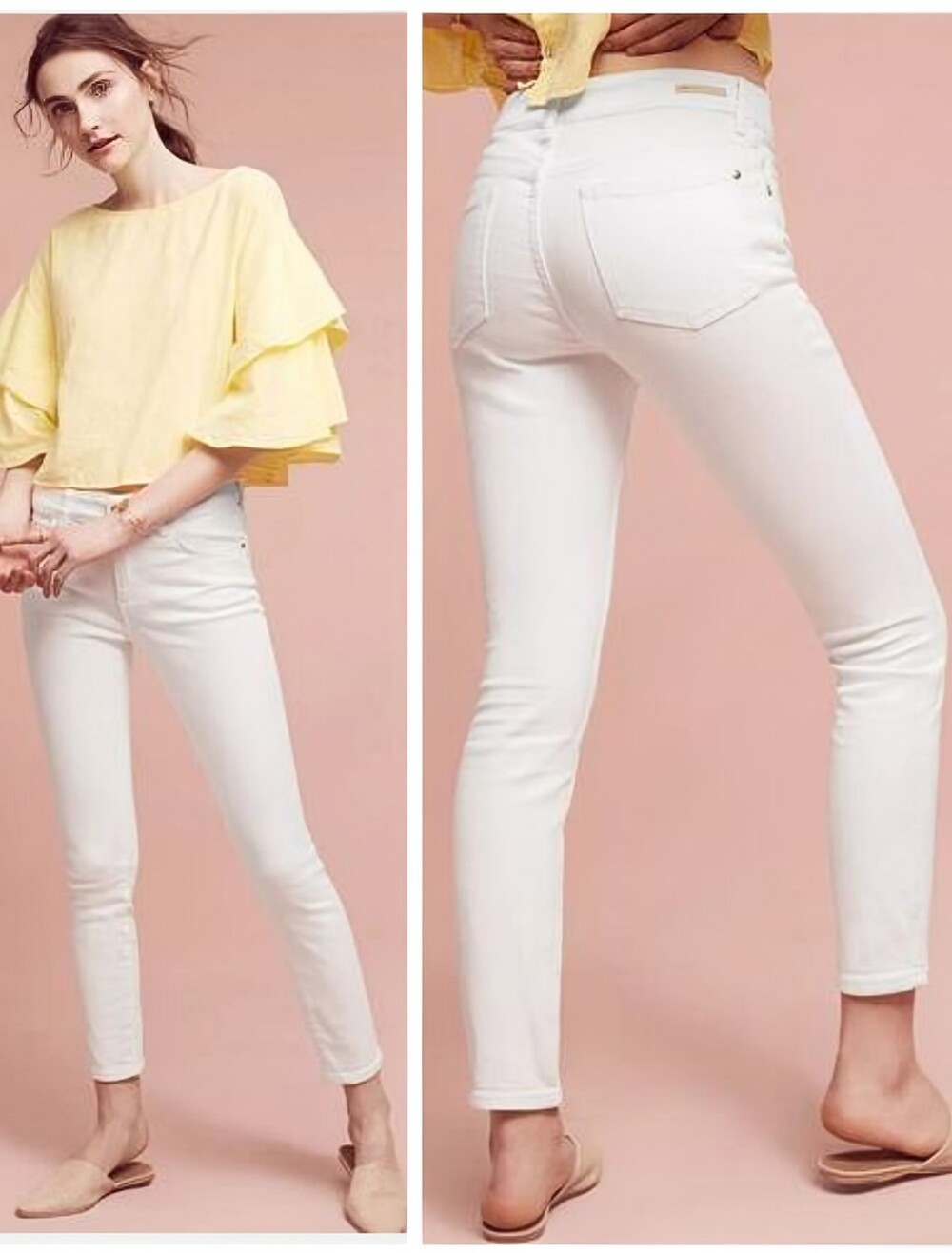 Anthropologie Pilcro Stet White Jeans Women's 31 Cropped Minimalist Crisp Skinny